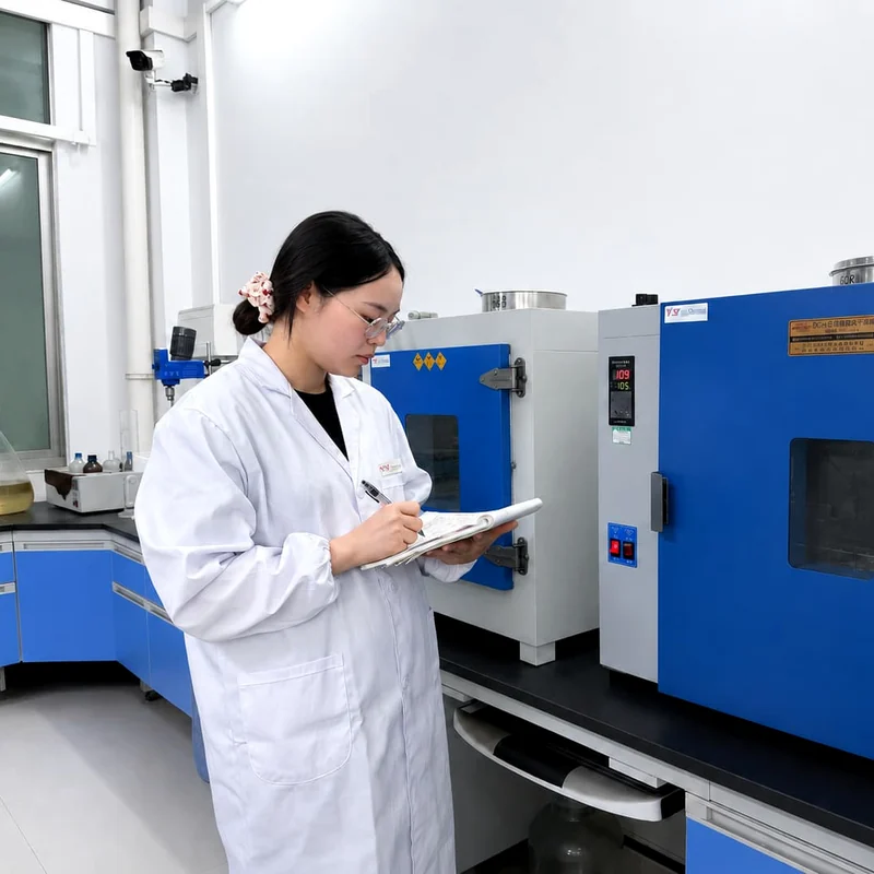 FSX Chemical laboratory technician recording CMC sample preparation and testing conditions