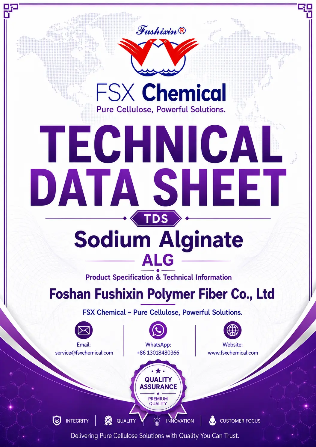 Sodium Alginate technical data sheet cover from FSX Chemical