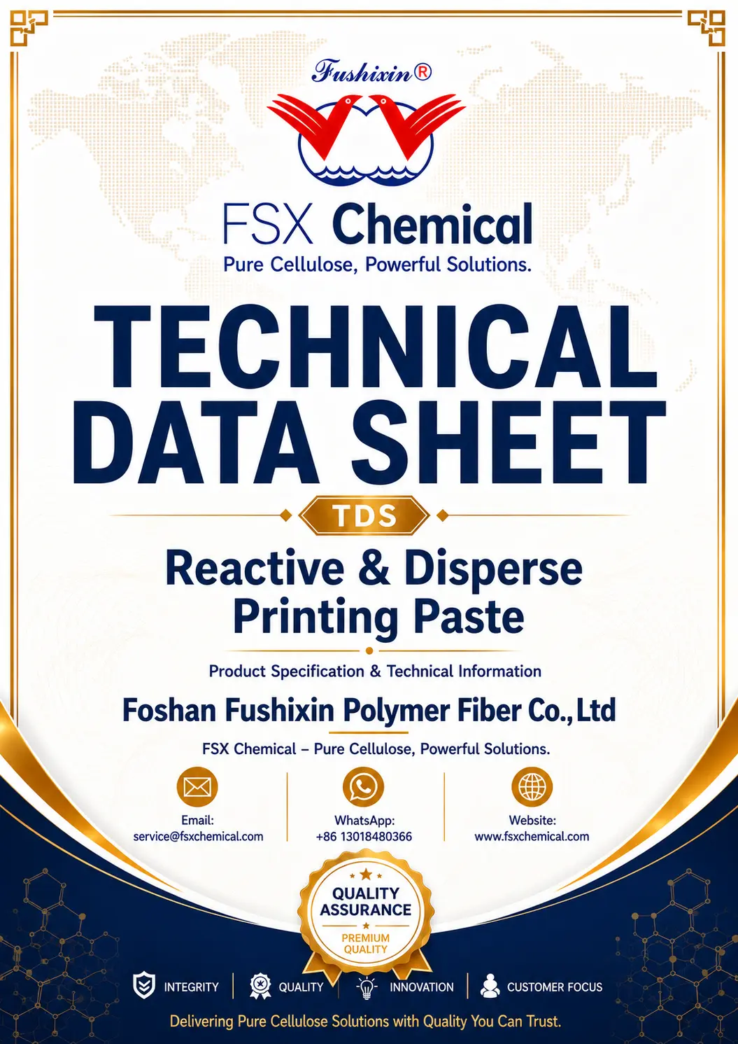Reactive and Digital Printing Thickener technical data sheet cover from FSX Chemical