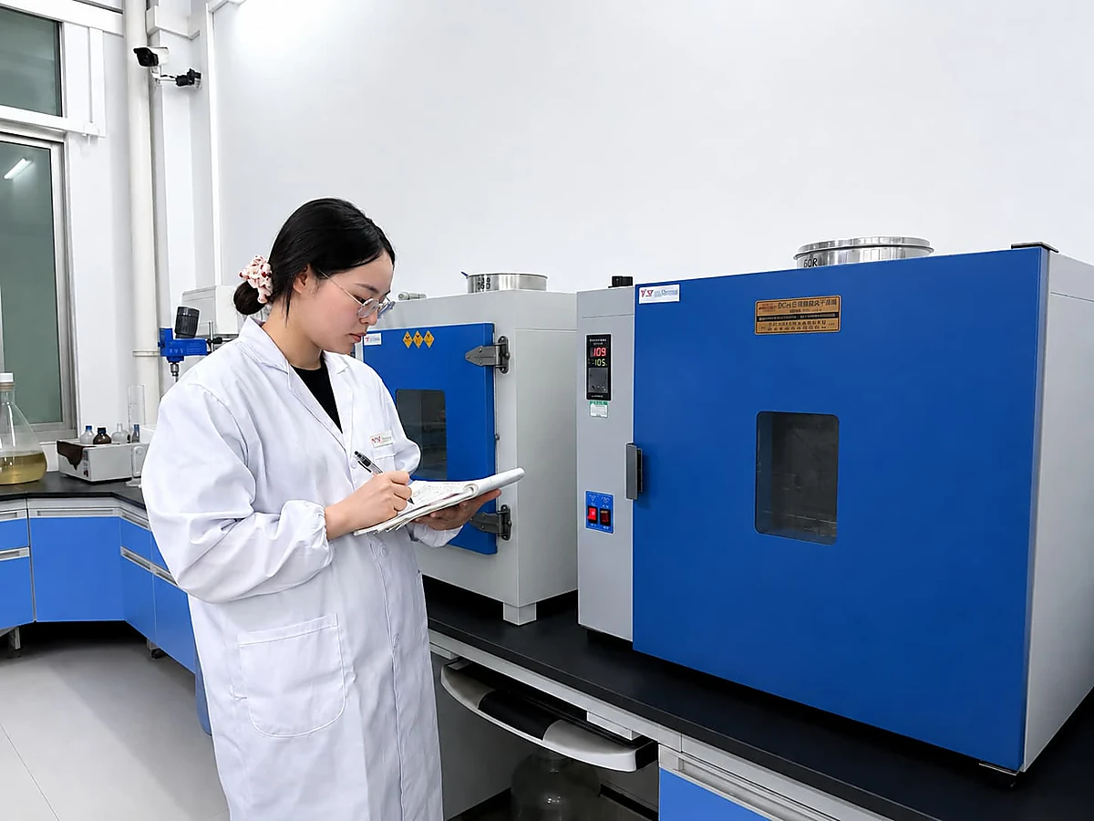 FSX Chemical technicians recording laboratory sample data for grade recommendation