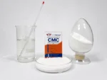 Échantillon de laboratoire de carboxyméthylcellulose (CMC) comprenant de la poudre et une solution limpide, destiné aux essais d'impression textile
