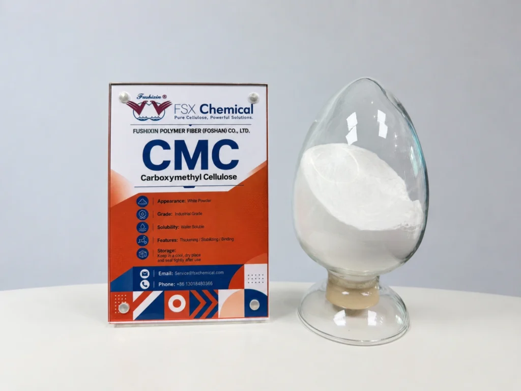 Échantillon de carboxyméthylcellulose (CMC) en poudre destiné à l'évaluation d'un épaississant pour l'impression textile