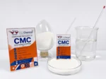 Échantillon de carboxyméthylcellulose (CMC) sous forme de poudre et de solution destiné à l'évaluation de son rôle d'épaississant dans l'impression textile