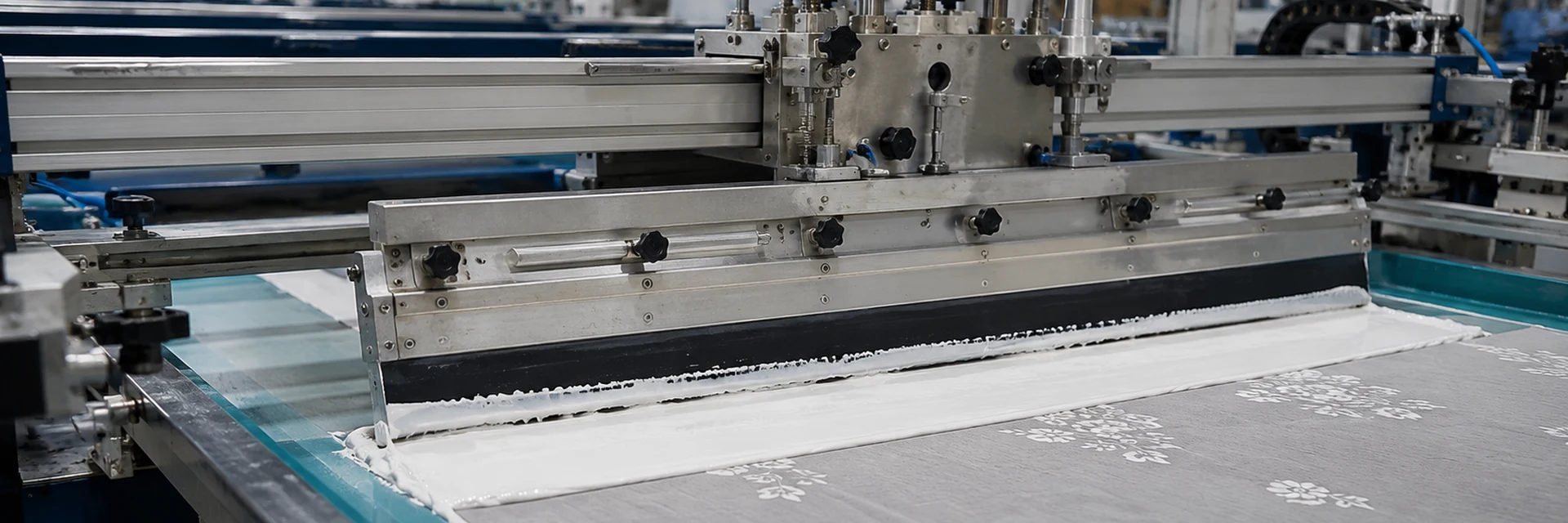 Screen printing process with CMS thickener paste on fabric in textile printing production