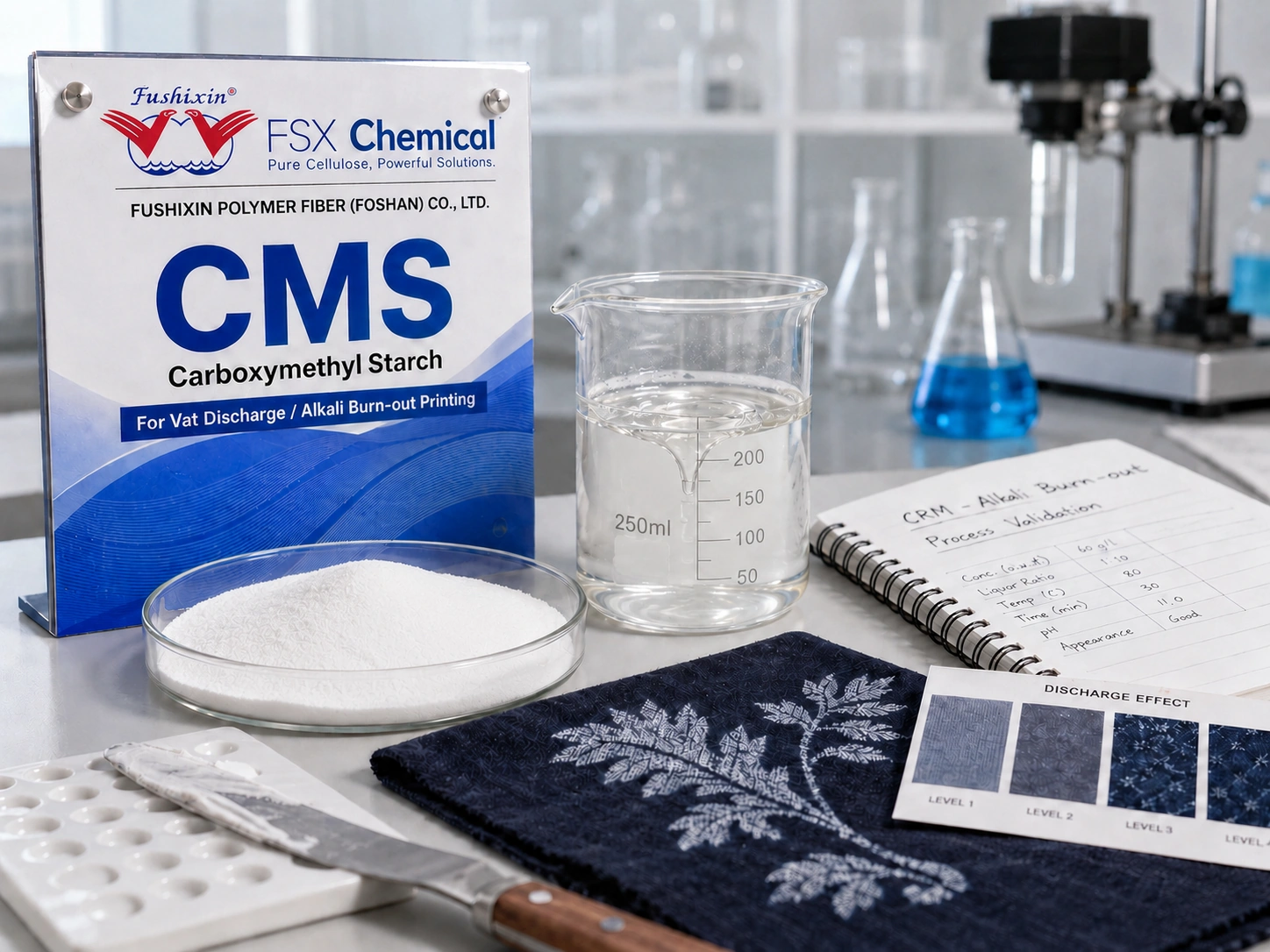 Épaississant FSX Chemical H5 à base d'amidon en paillettes pour l'impression textile par décharge et par brûlage après teinture en cuve