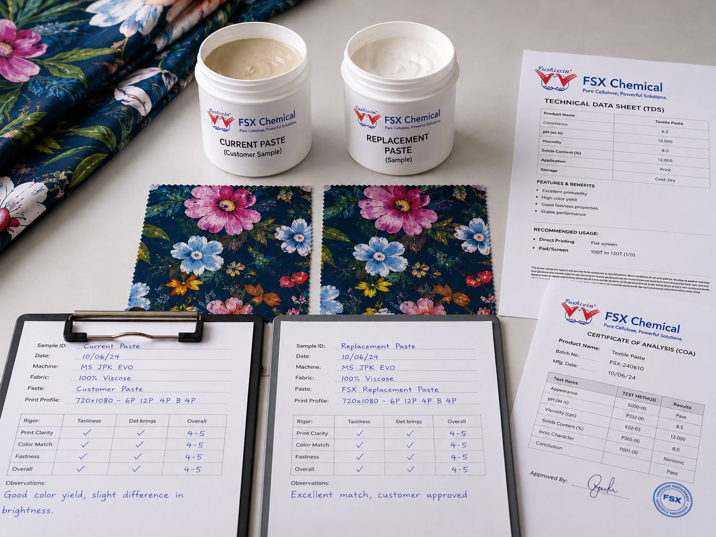 Digital printing paste sample matching for current paste replacement
