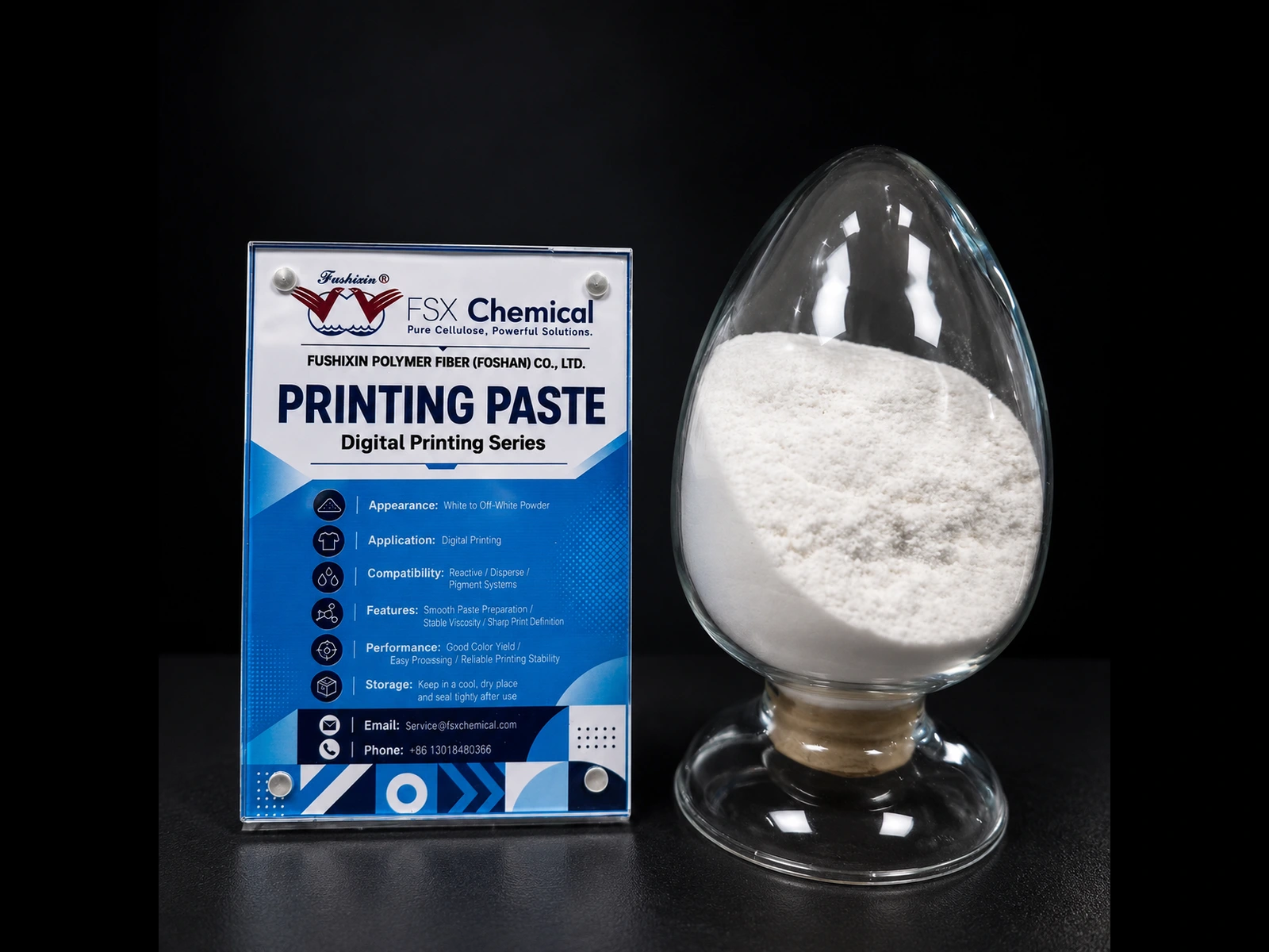 fsx-digital-printing-paste-card-powder-display-1600x1200 Digital printing paste product sample from FSX Chemical for textile printing pretreatment