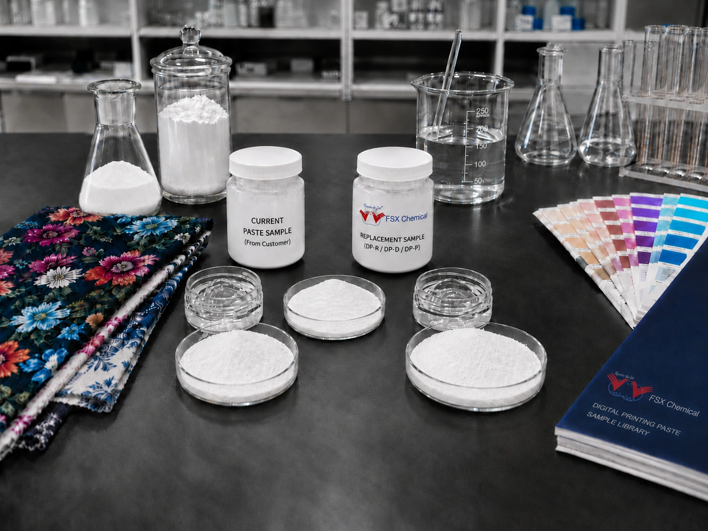 Échantillons de pâte d'impression numérique FSX Chemical et comparaison en laboratoire