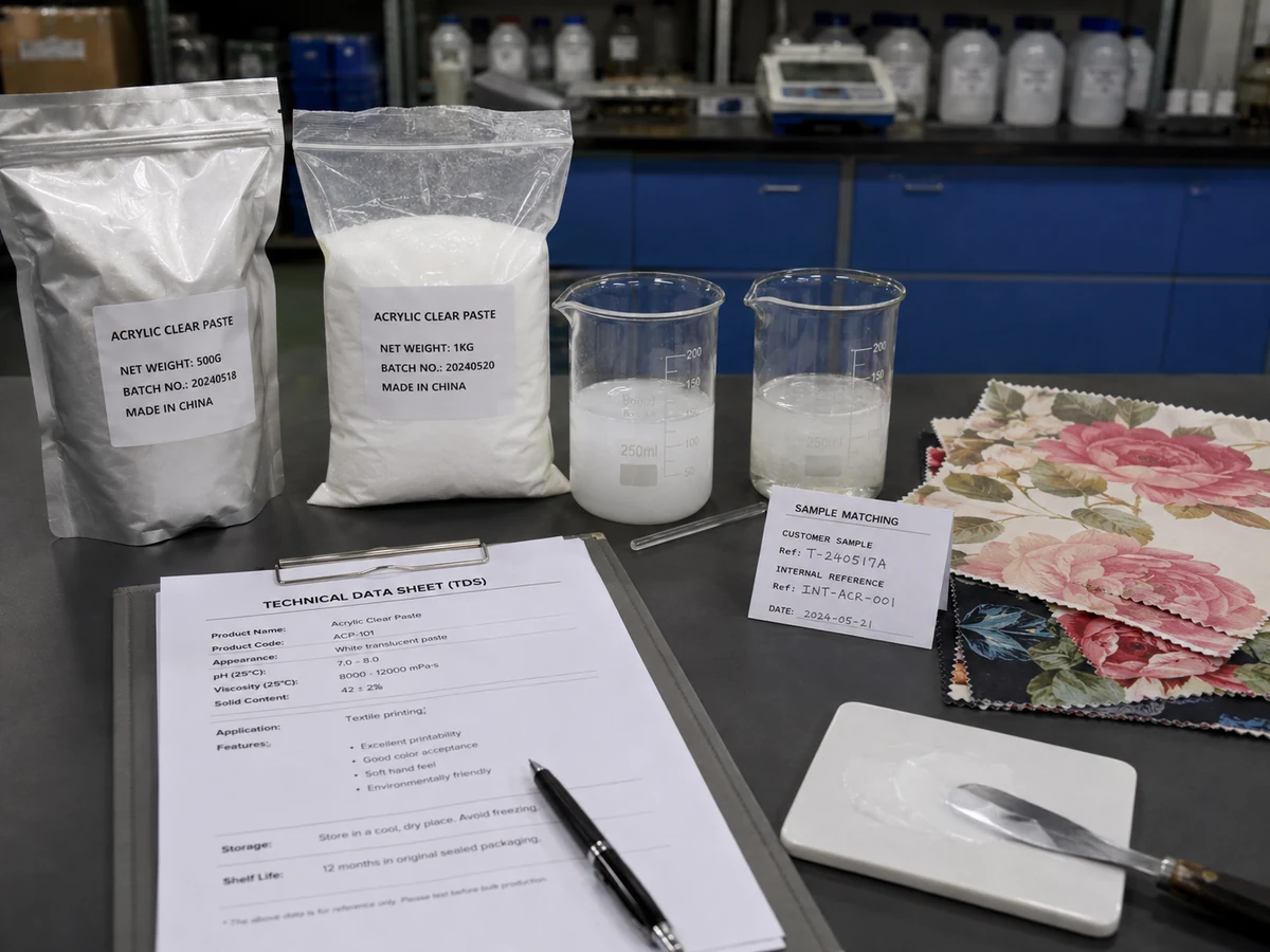 FSX Chemical sample and grade matching service with laboratory testing, TDS review and printed fabric reference
