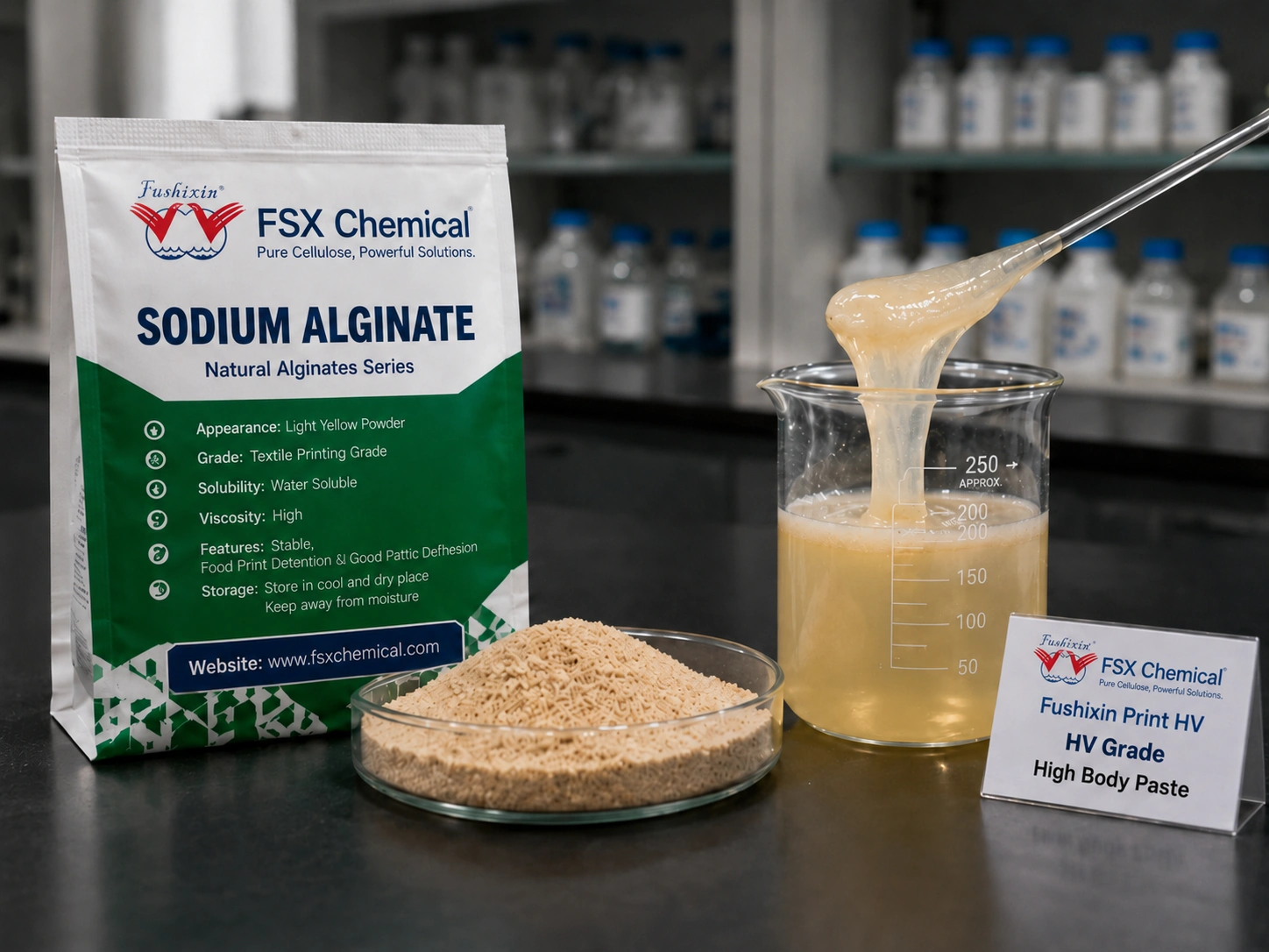 FSX Chemical Fushixin Print HV : alginate de sodium pour pâte d'impression réactive à haute densité