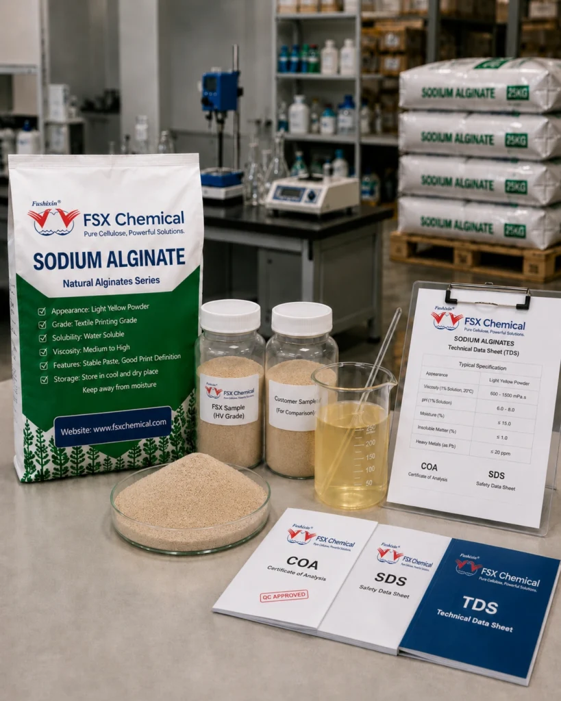 Sodium alginate textile printing thickener sample with TDS COA SDS for bulk order evaluation