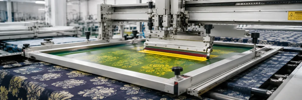 Flat screen textile printing process using sodium alginate paste for reactive dye printing