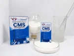 FSX Chemical CMS carboxymethyl starch product display with powder samples and textile printing thickener solution.