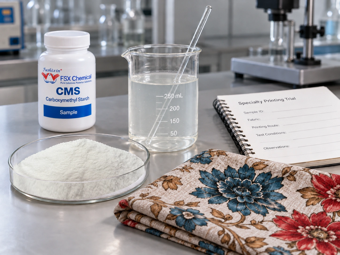 Specialty printing thickener for vat dye discharge and burn-out textile printing evaluation