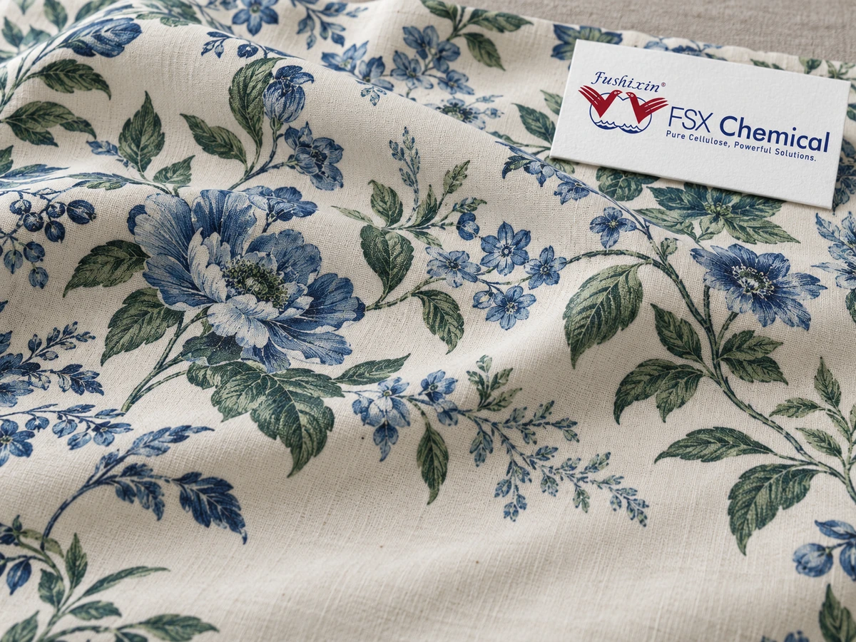 Kain katun dengan motif cetak menggunakan pewarna reaktif