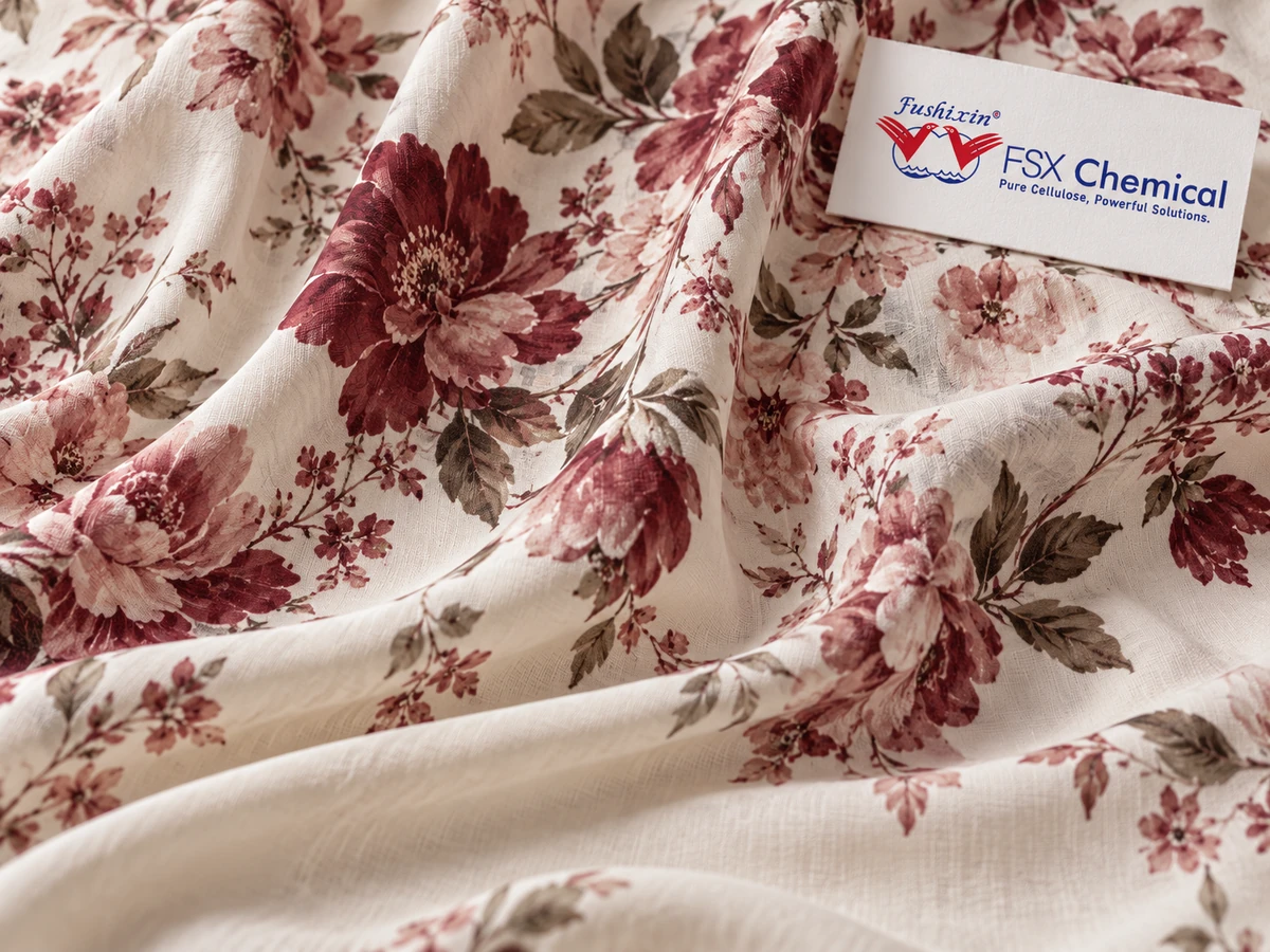 Kain viscose rayon yang dilipat-lipat dengan motif cetak reaktif